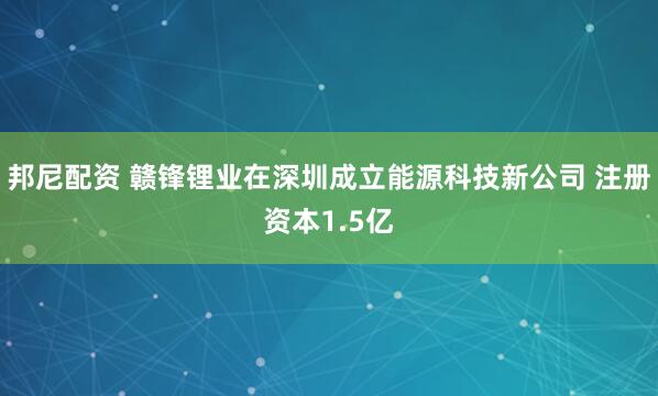 邦尼配资 赣锋锂业在深圳成立能源科技新公司 注册资本1.5亿