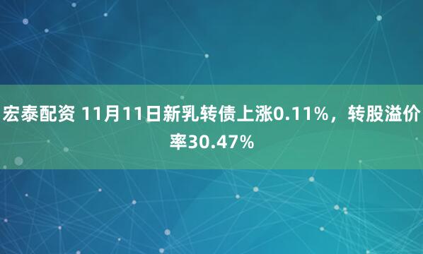 宏泰配资 11月11日新乳转债上涨0.11%，转股溢价率30.47%